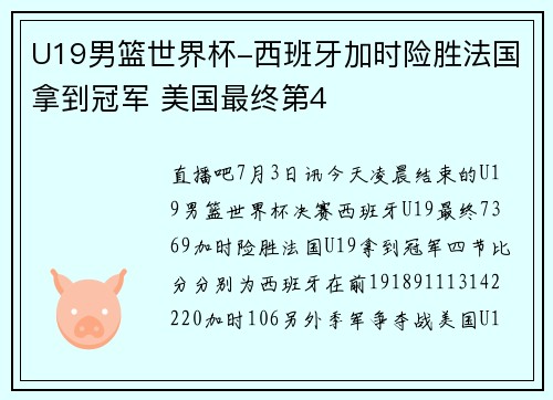 U19男篮世界杯-西班牙加时险胜法国拿到冠军 美国最终第4