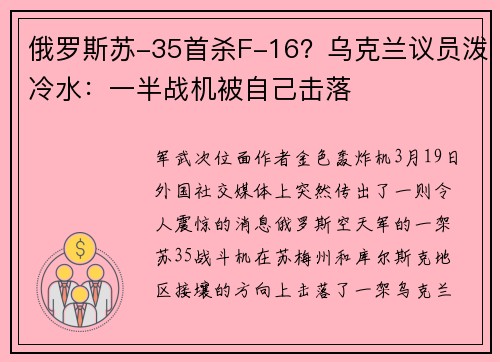 俄罗斯苏-35首杀F-16？乌克兰议员泼冷水：一半战机被自己击落