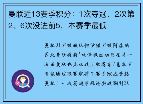 曼联近13赛季积分：1次夺冠、2次第2、6次没进前5，本赛季最低
